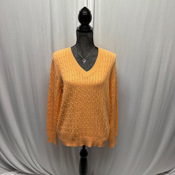 Studio Works Sweater Womens Sz XL Orange Cable Knit V-Neck Long Sleeve Pullover - Picture 1 of 8